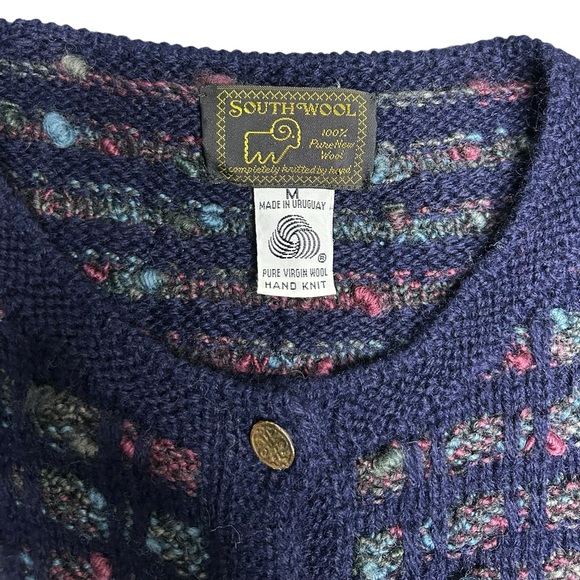 Southwool Hand Knit Wool Cardigan Sweater Women Small MultiColor Made in Uruguay - Picture 7 of 7
